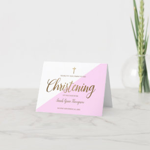 Elegant Christening Baby Girl Pink Gold Thank You