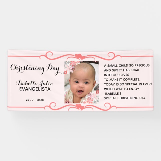 Elegant CHRISTENING DAY Event Pink Party Banner (Horizontal)