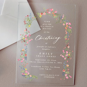 elegant christening floral spring arch acrylic invitations