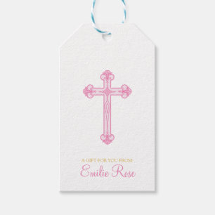 elegant CHRISTENING or BAPTISM pink cross favour Gift Tags