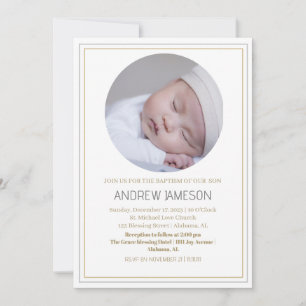 Elegant Christian Blue Round Photo Baptism Invitation