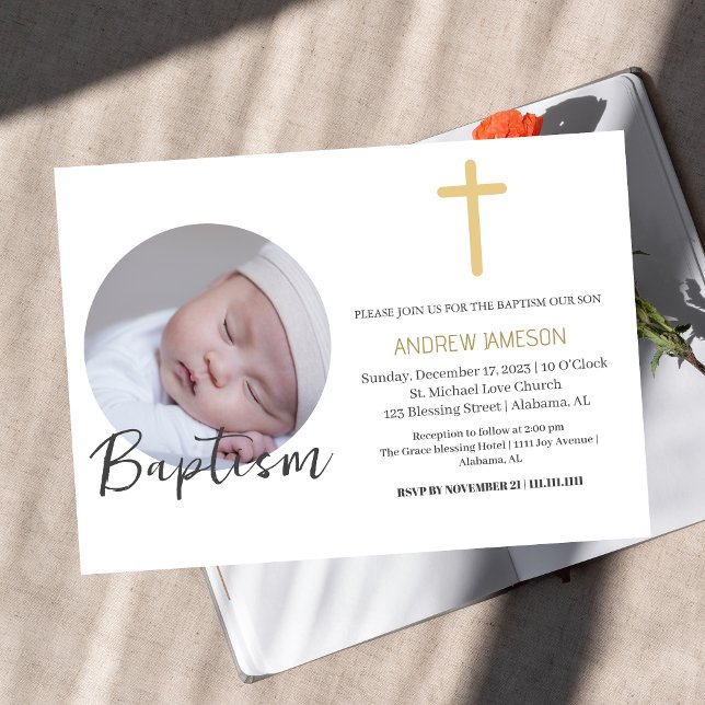Elegant Christian Blue Round Photo  | Baptism Invitation (Creator Uploaded)