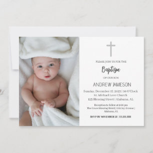 Elegant Christian Blue Round Photo    Baptism Invitation