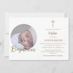Elegant Christian Blue Round Photo    Baptism Invitation