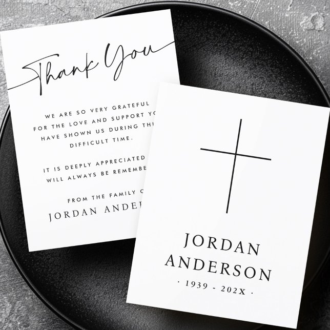 Elegant Christian cross name date funeral Thank You Card (Elegant Christian cross name date funeral Thank You Card)