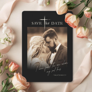 Elegant Christian Cross Photo Save the Date Card