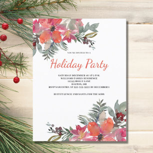 Elegant Christmal Floral Invitation Postcard