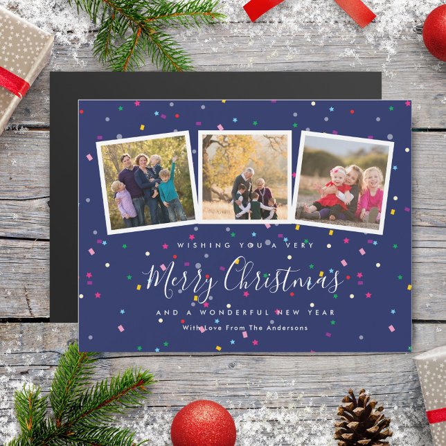 Elegant Christmas 3 Photo Collage Holiday Card (Creator Uploaded)