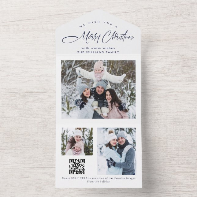 Elegant Christmas 3 Photo Greeting QR Holiday Card (Inside)