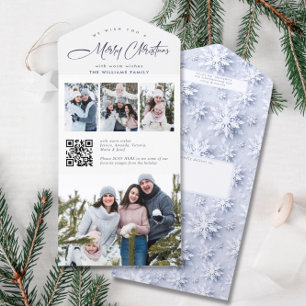 Elegant Christmas 4 Photo Greeting QR Holiday Card