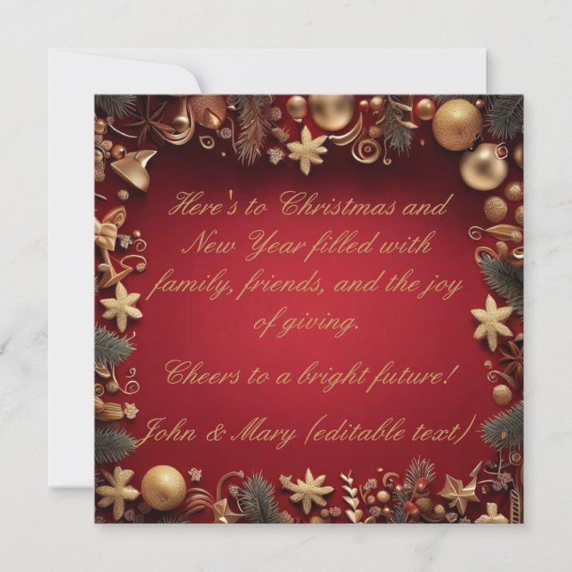 Elegant  Christmas and New Year Greetings Holiday Card (Front)