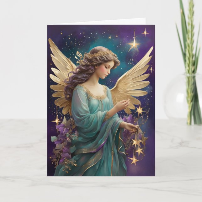 Elegant Christmas Angel Floral Custom Text Card (Front)