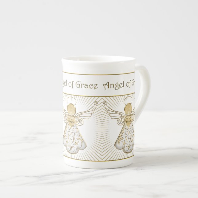 Elegant Christmas Angel of Grace Filigree Pattern Bone China Mug (Front Right)