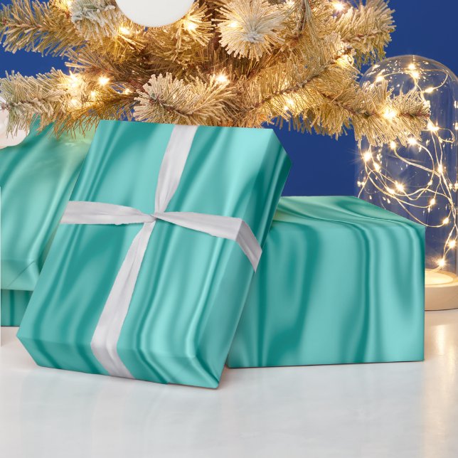 Elegant Christmas Aqua Faux Satin Graphic Wrapping Paper (Holidays)