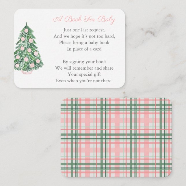Elegant Christmas Baby Shower For Girl Bring Book  Enclosure Card (Front/Back)