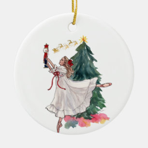Elegant Christmas Ballet Girl with Nutcracker Ceramic Tree Decoration
