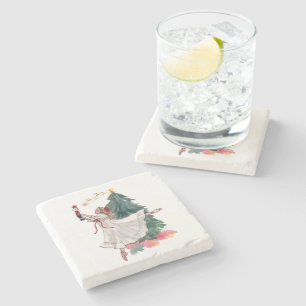 Elegant Christmas Ballet Girl with Nutcracker Stone Coaster