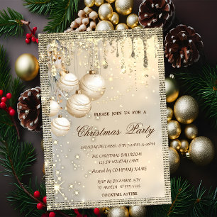 Elegant Christmas Balls Drips Gold Christmas  Invitation