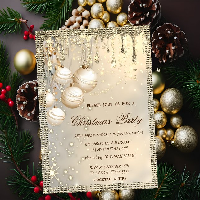 Elegant Christmas Balls Drips Gold Christmas  Invitation (Creator Uploaded)