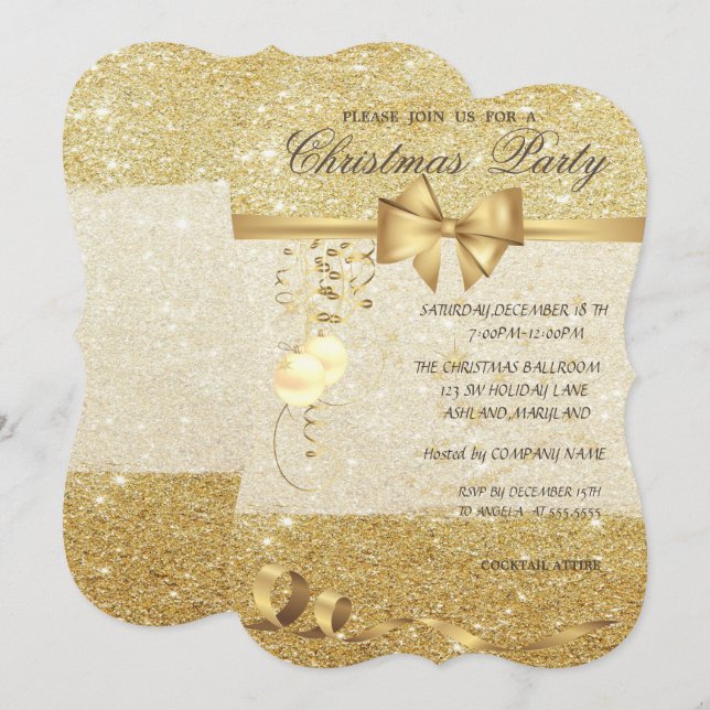 Elegant Christmas Balls,Glittery ,Christmas Party Invitation (Front/Back)