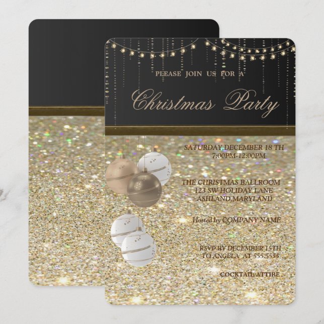 Elegant Christmas Balls,Glittery,,Christmas Party Invitation (Front/Back)