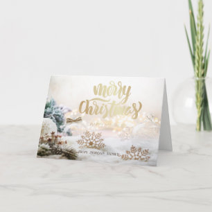 Elegant Christmas Balls Gold Snowflakes Holiday Card