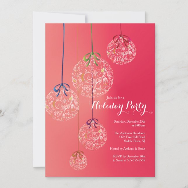 Elegant Christmas Balls Holiday Invitation (Front)
