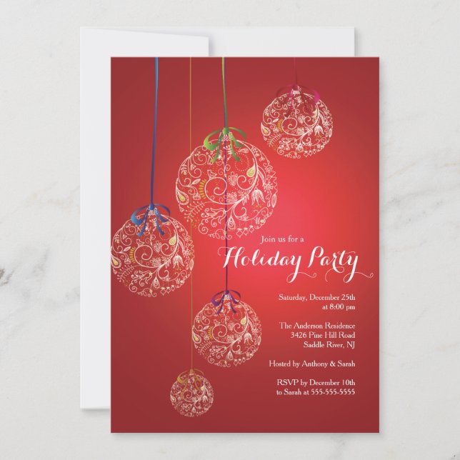 Elegant Christmas Balls Holiday Invitation (Front)