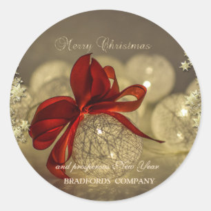 Elegant Christmas Balls Red Bow Stars Company Classic Round Sticker