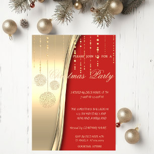 Elegant Christmas Balls,Red,Gold Corporated Party Invitation