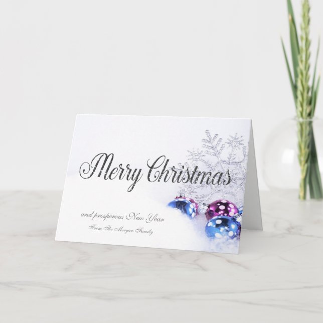 Elegant Christmas Balls , Snowflakes Company Holiday Card (Front)