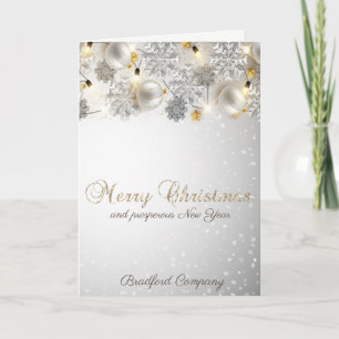 Elegant Christmas Balls,Snowflakes, Lights Company Holiday Card