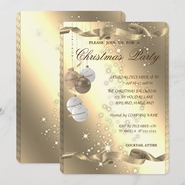 Elegant Christmas Balls,Sparkle,Christmas Party Invitation (Front/Back)