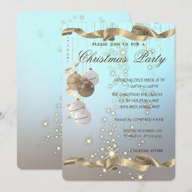 Elegant Christmas Balls,Sparkle,Christmas Party Invitation (Front/Back)