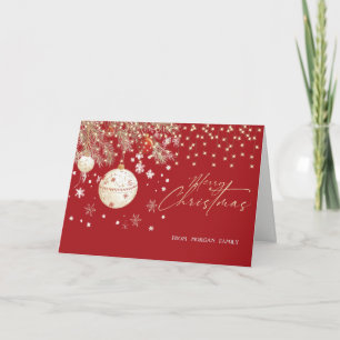 Elegant Christmas Balls String Lights Red Holiday Card
