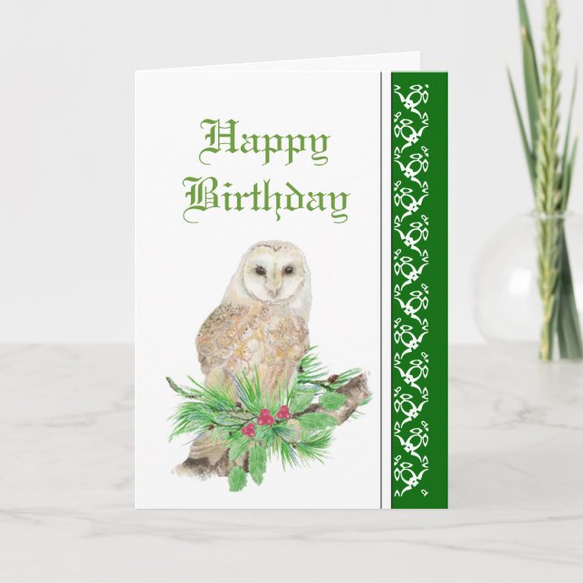 Elegant Christmas, Barn Owl, Bird Card (Front)