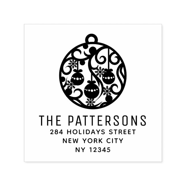 Elegant Christmas Bauble Name Return Address Self-inking Stamp (Design)