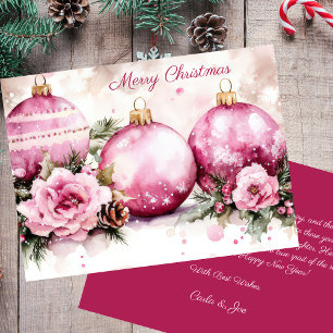 Elegant Christmas Baubles and Flowers Greeting Card