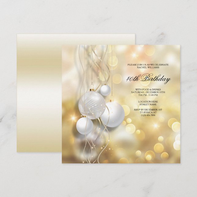 Elegant Christmas Baubles Christmas Birthday Party Invitation (Front/Back)