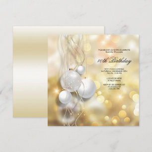 Elegant Christmas Baubles Christmas Birthday Party Invitation