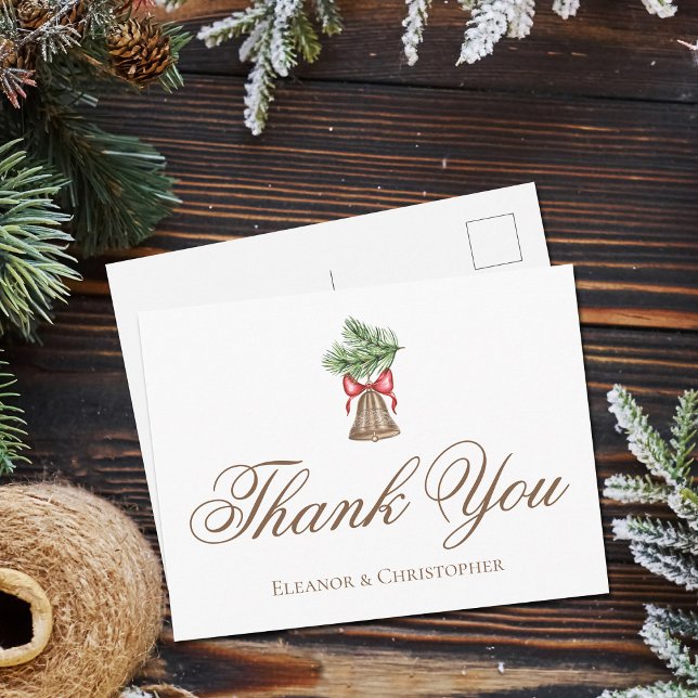 Elegant Christmas Bell Wedding Custom Thank You Postcard (Creator Uploaded)