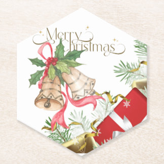 Elegant Christmas Bells and Gifts Holiday Design Paper Coaster