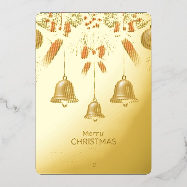 Elegant Christmas Bells Decor – Foil Holiday Card (Front)