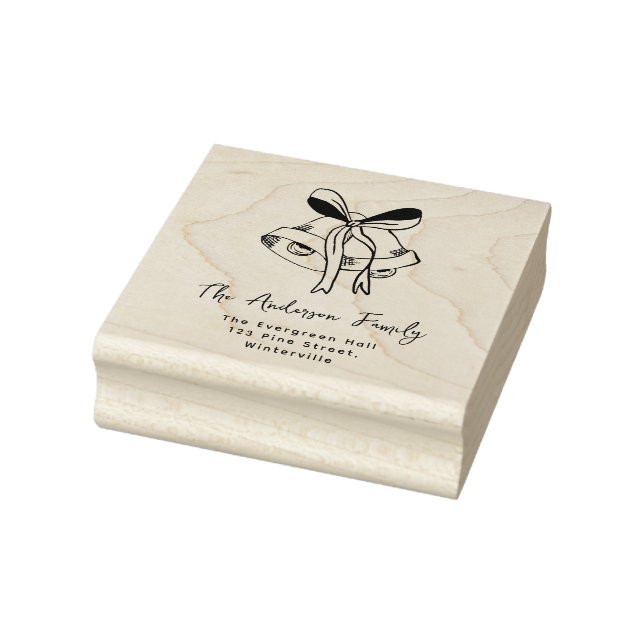 Elegant Christmas Bells Family Name Return Address Rubber Stamp (Stamp)