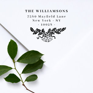 Elegant Christmas Bells Family Return Address Rubber Stamp