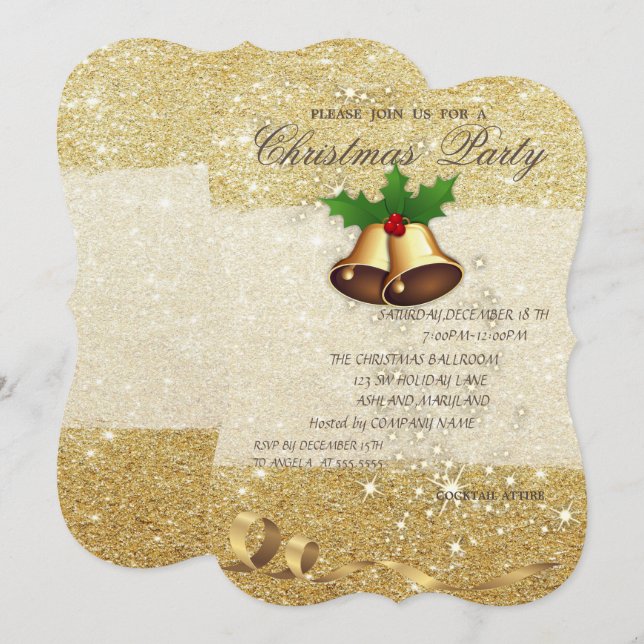 Elegant Christmas Bells,Glittery, Corporate Party Invitation (Front/Back)