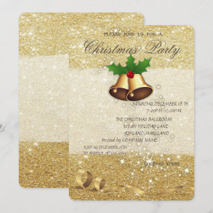 Elegant Christmas Bells,Glittery, Corporate Party Invitation