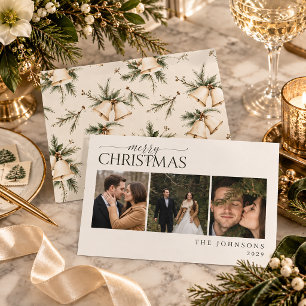 Elegant Christmas Bells Newlywed Photo Holiday Card