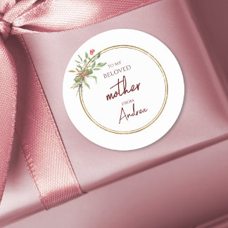 Elegant Christmas Beloved Mother Gold and Green Classic Round Sticker