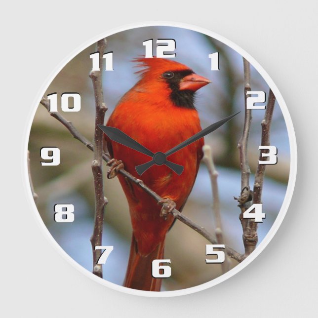 Elegant Christmas bird Red cardinal Beautiful Large Clock (Front)